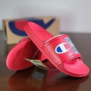 Champion Squishy Classic Sandals Soft Sole C Logo Men's Slides Red Gray New 10